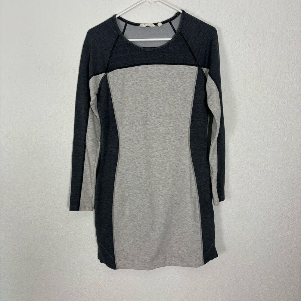 Athleta Light & Dark Grey Colorblock Long Sleeve Terry Cloth Sweater Dress Smal